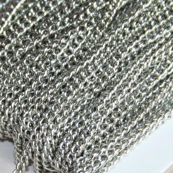 32ft spool  antique silver small curb chain 2.2 mm - Soldered links, thick curb chain, 4mm jumprings can fit, platinum color chain