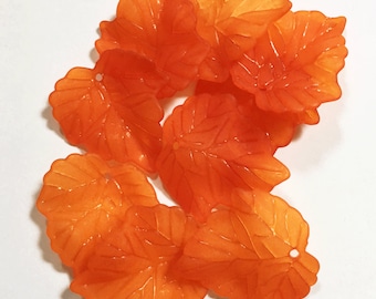 Bulk 200 pcs  Frosted Acrylic leaf drops 24x22mm - Orange