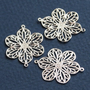 20 pcs  Silver plated  filigree flower links 22mm