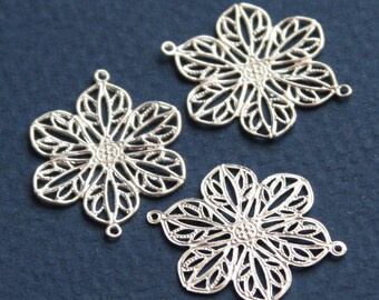 20 pcs  Silver plated  filigree flower links 22mm