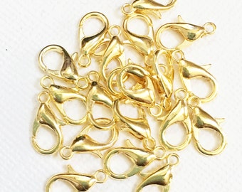 20 Gold Lobster Clasps: Zinc Alloy Parrot Clasps (12x6mm)