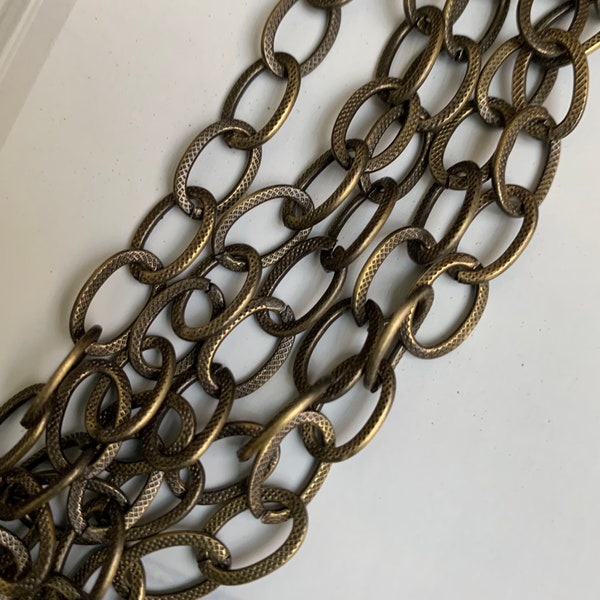 3 ft antique brass steel chain, electroplated flat texture chain ,  antique brass open link chain 13x9mm, electro plated chain