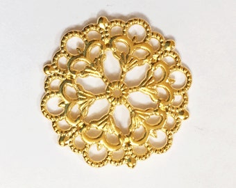 4 Gold Plated Filigree Flower Connectors - 29mm Focal Pendants