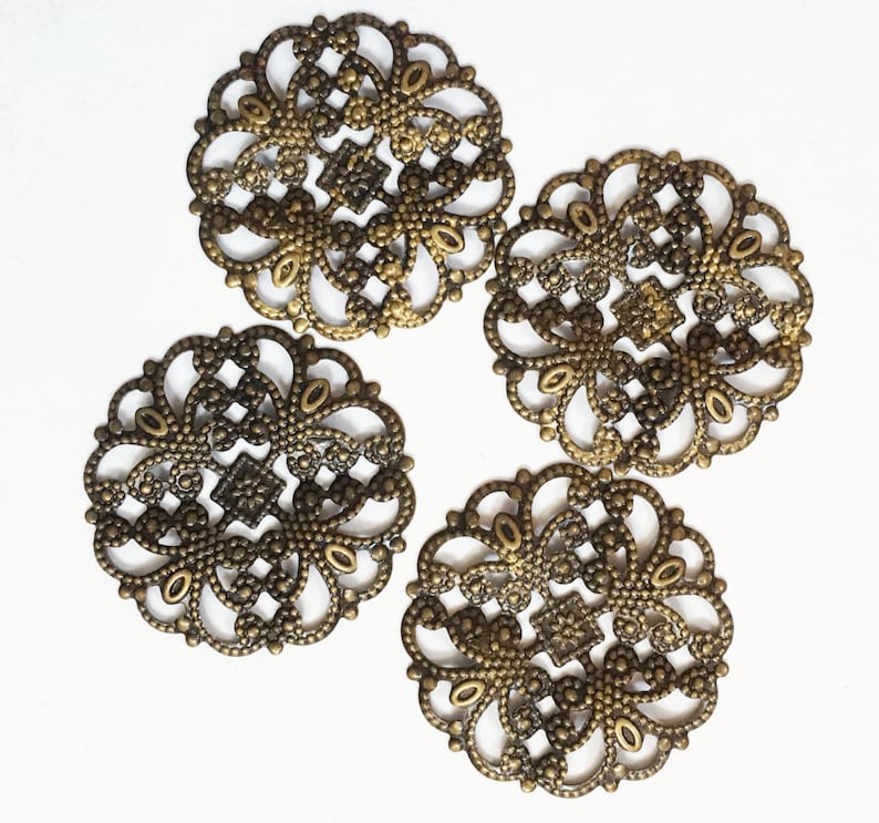 12 Antique Brass Filigree Round 22mm Bronze Filigree - Etsy