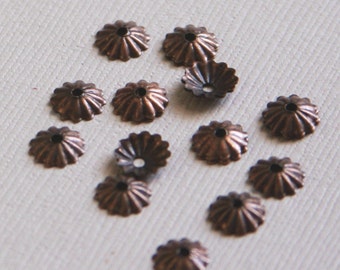 200 pcs  Antiqued Copper plated brass ribbed beads cap 6mm