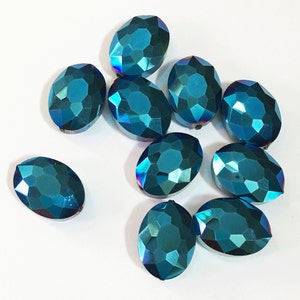 6 Blue Electroplated Oval Crystal Beads: 12x15mm