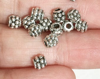 100 pcs  antique Silver Drum spacer beads 4x4mm,  metal spacer beads