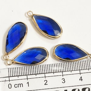 Blue Glass Teardrop Pendant with Gold Frame (24x10.5mm)