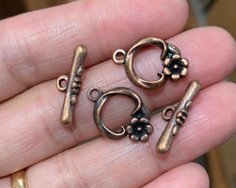 20 sets Antiqued copper small Toggle clasps with flower