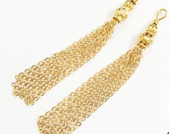 2 Gold Plated Chain Tassels: Handmade Brass Pendants (2 3/4 inch)