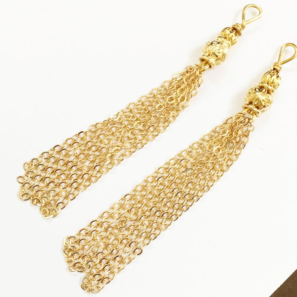 2 gold plated brass tassel, gold plated chain tassel, gold plated pendant tassel Hand made in USA