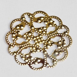 10 pcs gold plated filigree flower wrap, earring drops, pendant drops, gold color flower drops 33mm YBFL102GD image 1