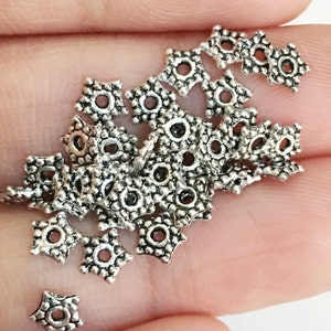1000 Antique Silver Star Spacer Beads: 6mm Zinc Alloy