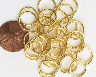 100 pcs of Gold color jumprings 12mm 16 gauge, bulk gold jumprings , gold plated brass jumprings