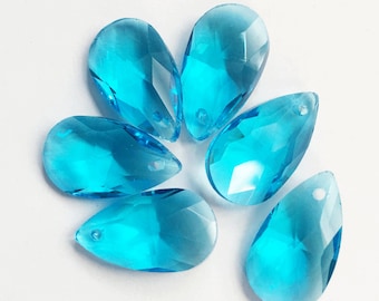 Bulk 30 Crystal Suncatcher flat faceted teardrop 16x9mm Blue