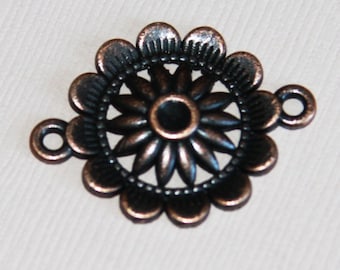 10 pcs  antique copper  flower connector 21x3mm, cabochon setting