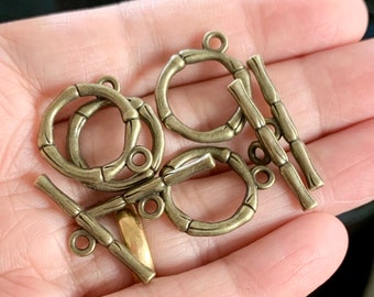 20 sets  Antiqued brass bamboo toggle  clasps , Antique brass toggle clasps