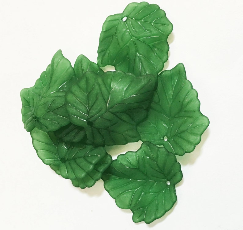 40 pcs Frosted Acrylic leaf drops 24x22mm Dark Green Etsy