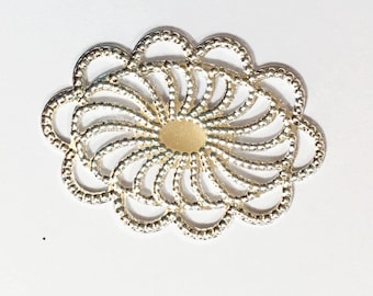 10 pcs  Silver plated filigree oval connector 26x19mm