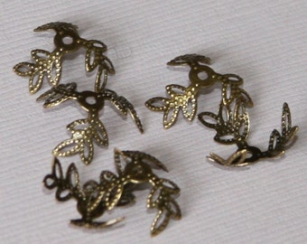 50 pcs  Antiqued brass three leaves filigree bead cap 16mm