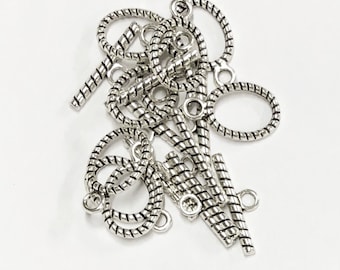 20 sets  Antiqued silver twisted toggle clasps 21x13mm, Antique Silver toggle clasps, bulk toggle clasps