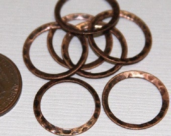 15pcs   Antiqued copper hammered circle link 16mm