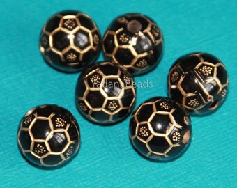 32 pcs   Acrylic round beads 14mm Black with gold accent