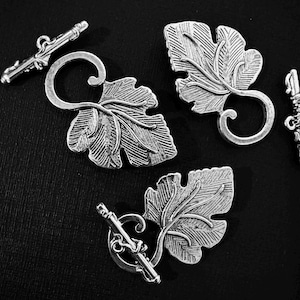 5 jeux de fermoirs à fermoir à feuille finition argent vieilli - 22 x 37 mm (sans plomb/sans danger pour le nickel)