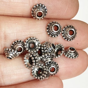 50 pcs  Antiqued Silver flower dotted bead caps 7mm