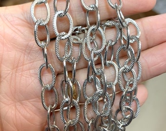 5 ft Platinum Steel Chain: Antique Silver Textured Open Link (13x9mm)