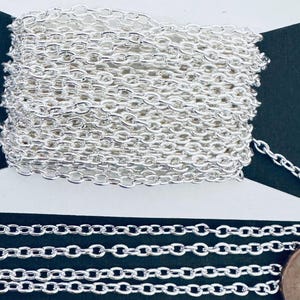 Silver Plated Round Cable Chain: 90 ft Bulk Spool (2.6X3.9mm, Unsoldered Links)
