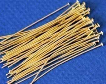 200 pcs of gold color brass headpin 2 inch long - 22 gauge