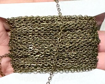 32 ft spool  Antiqued Brass Tiny Flat Soldered Cable Chain 2mm