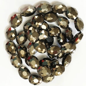 Jet Oval Crystal Beads: Electroplated Faceted Gemstones (12x15mm)