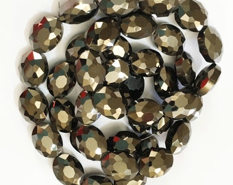 Contas de cristal ovais Jet: pedras preciosas facetadas galvanizadas (12 x 15 mm)