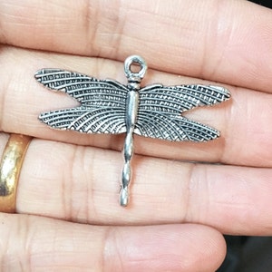 6 pcs  Antique Silver Dragonfly pendant drop 35x28mm, one sided dragonfly pendant