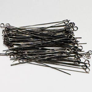 100 pcs of Gunmetal plated Brass Eye Pin  1.75 inch  long  22 gauge