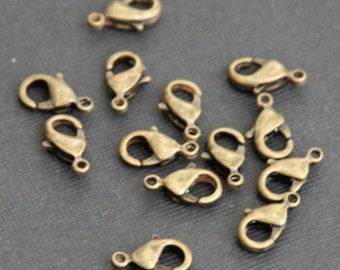 10 pcs of Solid Brass  lobster claw clasp 12X7mm - Antiqued brass color