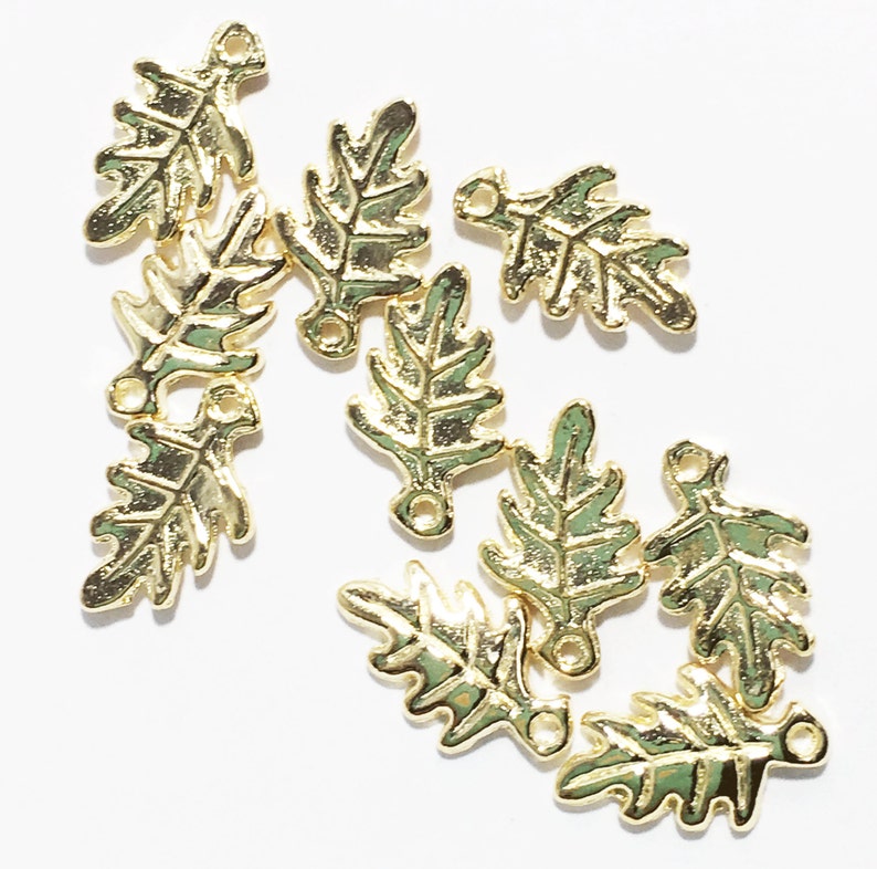 light gold alloy leaf charm 20 pcs of light gold Oak Leaf charm 9x15mm bulk leaf charm