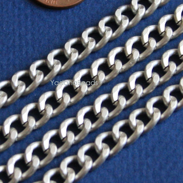 Aluminum Curb open link chain  7X10mm - Matte Silver - 25ft