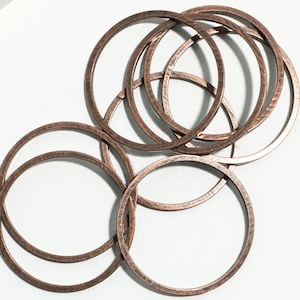 Antiqued copper plated brass round connector rings 20mm, 1mm thick