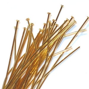 100pcs of gold plated brass headpin 2 inch long - 24 gauge