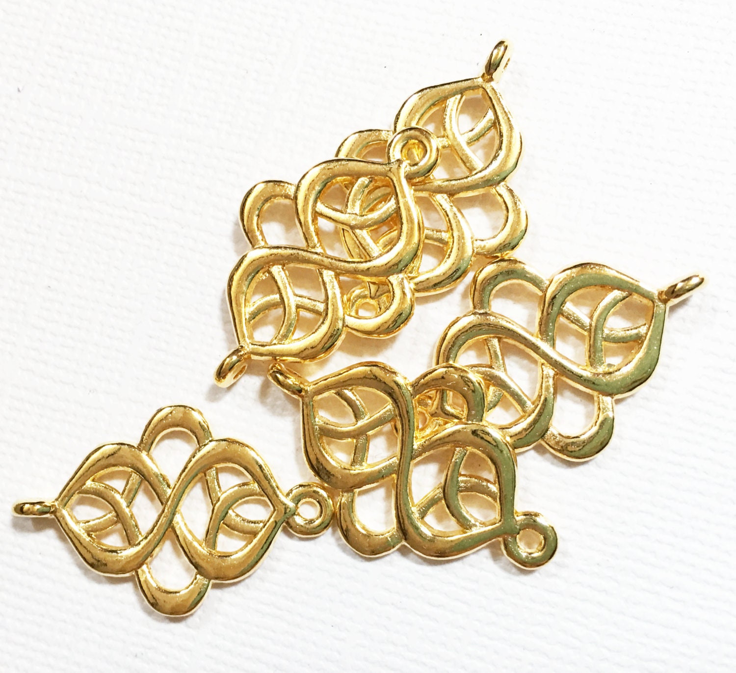 12 Gold Plated Swirl Connectors: Brass Jewelry Links (28x18mm)