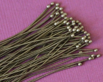 100pcs of Antiqued Brass Ball end headpin - 22G  2 inch