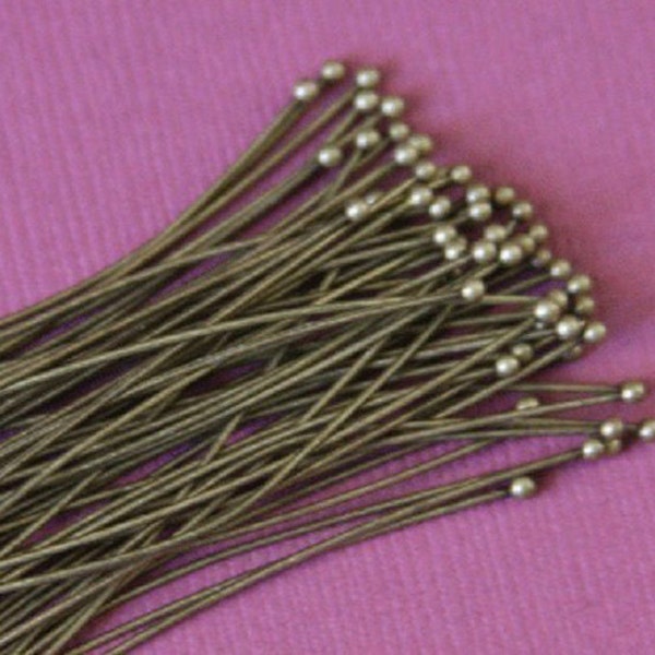 100pcs of Antiqued Brass Ball end headpin - 22G  2 inch