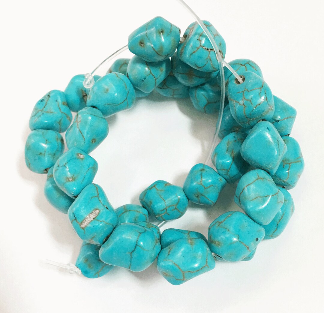 10 Perles En Pierre Turquoise Synthétique - Fleur 12mm - Idéal Pour Créations DIY