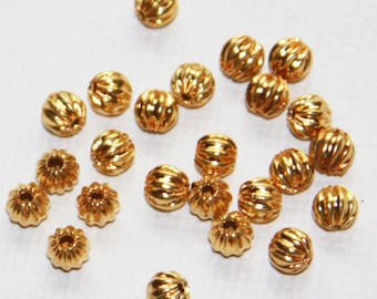 Corrugated Beads Faceted Round Gold Carved Spacer Beads 10 pcs  Brass Spacer Beads Real 18K Gold Plated