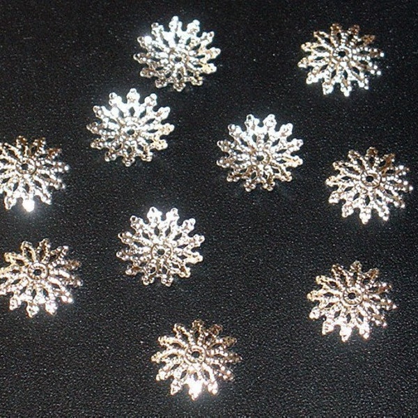 100 pcs  silver plated flat filigree bead cap- fits 12-14mm