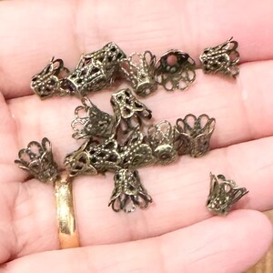 50 Antique Brass Bell Flower Filigree Bead Caps - 8mm image 2