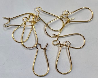 100 Gold Steel Kidney Earring Hooks: Medium Size 25x11mm